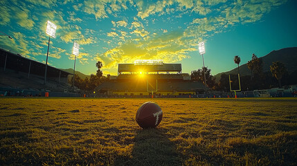 Football on the Field at Sunset: A Stunning Stadium View