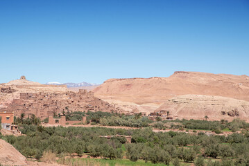 Ait Benhaddou, an ancient city in Morocco in North Africa on a sunny day.