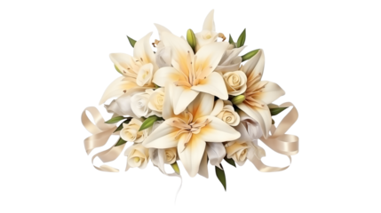 Elegant Bridal Bouquet of Lilies and Roses for Wedding Invitations and Websites transparency background