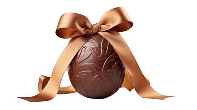 Elegant Chocolate Easter Egg with Brown Ribbon for Festive Decoration and Branding transparency background - Powered by Adobe