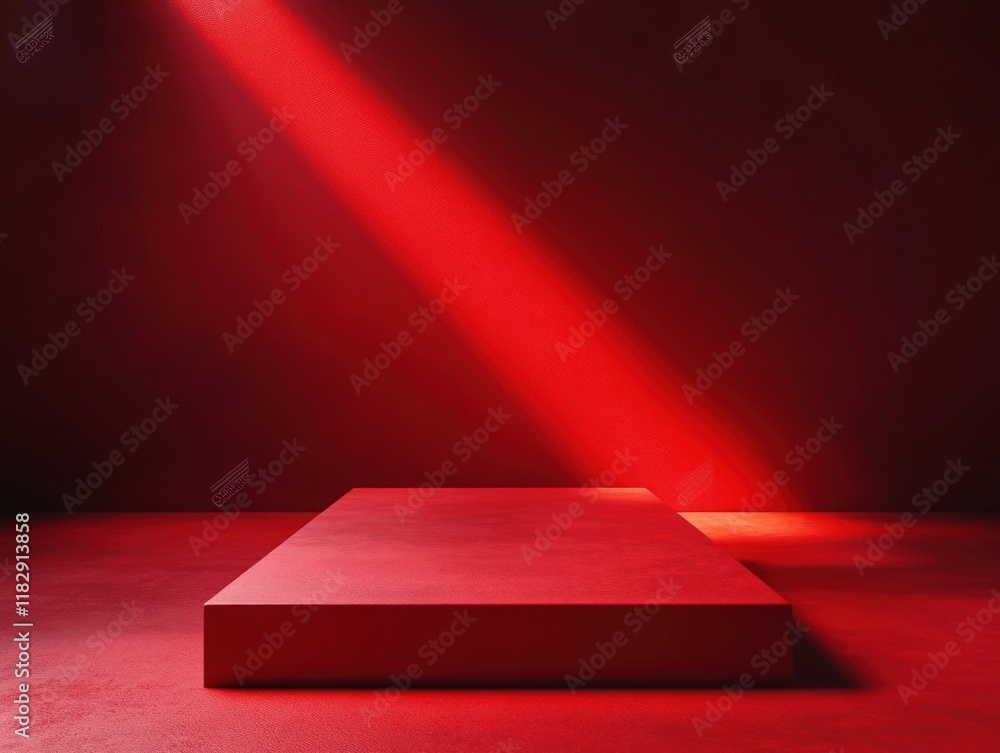 Poster minimalist red podium for product showcase in abstract modern art style