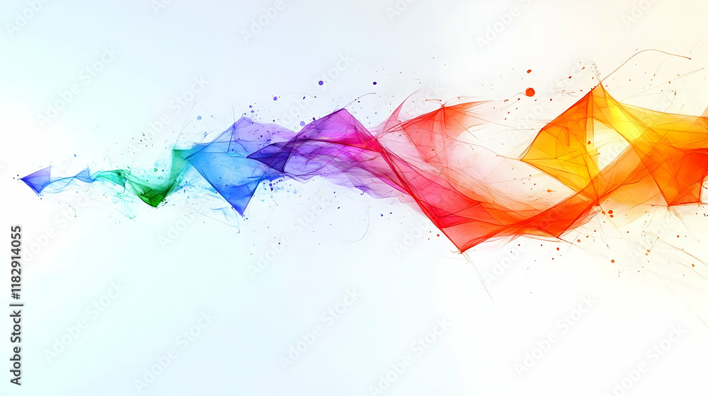 Poster abstract colorful waveforms flow dynamically across a white backdrop with smooth transitions.