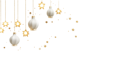 Elegant Festive Background with Hanging Lanterns and Stars for Ramadan or Eid Celebration transparency background