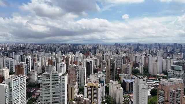 Aerial video above Parque Ibirapuera Sao Paulo on a sunny day
