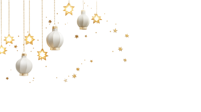 Elegant Festive Background with Hanging Lanterns and Stars for Ramadan or Eid Celebration transparency background