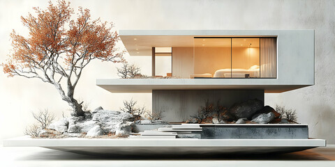 Minimalist Modern House 3D Illustration