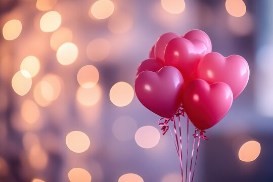 A whimsical scene filled with floating pink balloons, each one a symbol of love, dancing joyfully in the air, creating a romantic atmosphere for Valentine's Day.