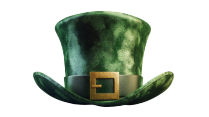 Green Leprechaun hat isolated on transparent background, St. Patrick's Day event celebration