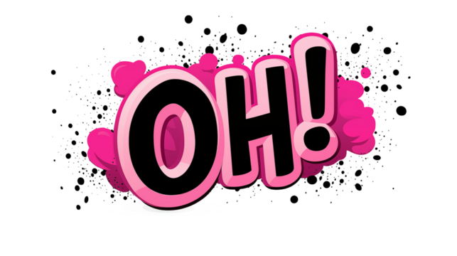 Vibrant Pink and Black "OH!" Comic Book Style Exclamation for Graphic Design Projects transparency background