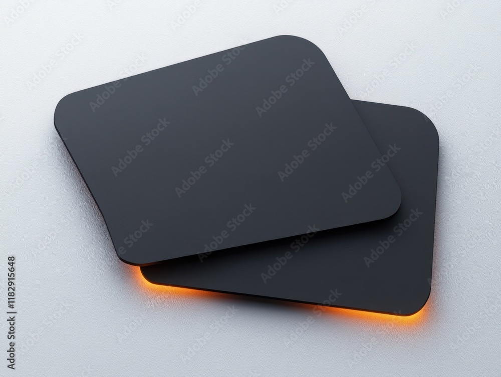 Poster minimalistic overlapping black cards on soft white background with shadows