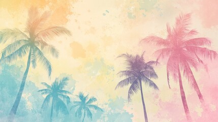 Obraz premium Pastel watercolor palm trees on sunset background.