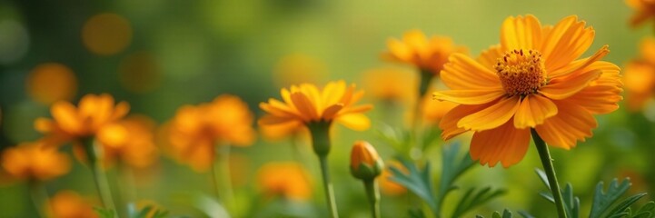Orange marigold flowers sway gently in the breeze, plant, orange