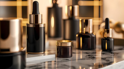 Luxury Skincare Bottles on a Marble Vanity