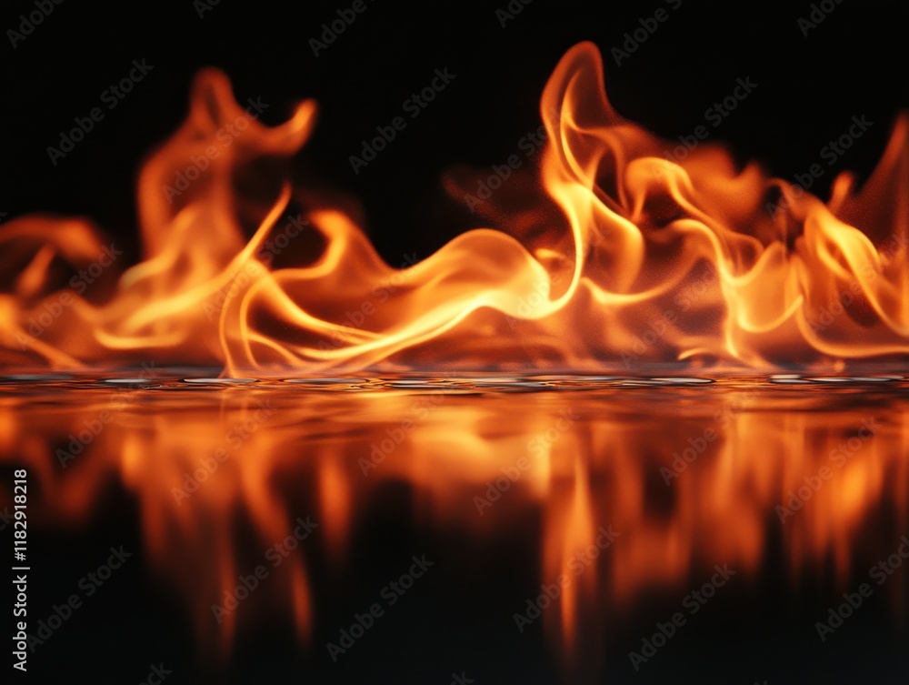 Poster captivating close-up of flames reflecting on surface, highlighting the dynamic movement and vibrant 
