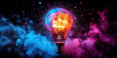 Exploding Light Bulb with Colorful Powder in High-Speed Photography