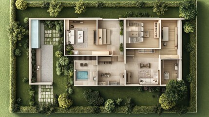 3D architectural plan of a modern community center, versatile and efficient spaces with a focus on inclusivity and aesthetics 