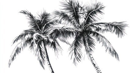 Two palm trees sketched in black and white.