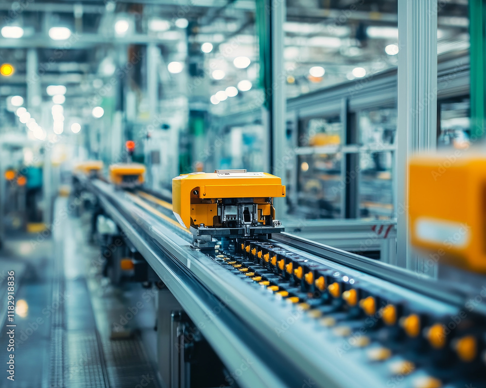 Poster efficient factory environment with automated machinery and conveyor system