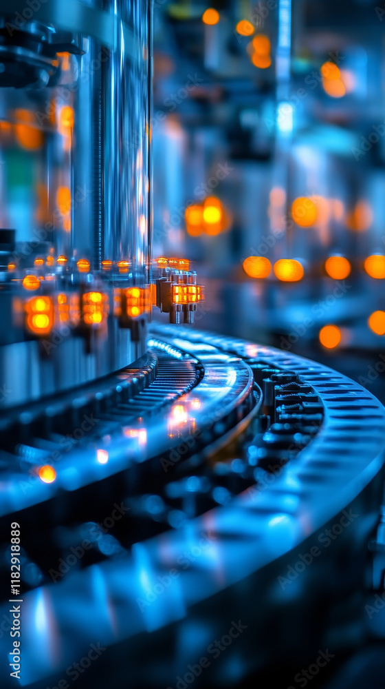 Aufkleber advanced machinery in factory setting with glowing lights and intricate details
