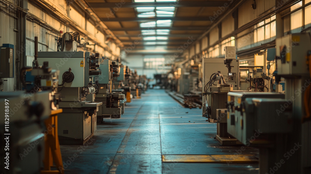 Poster factory environment with machines and digital tools for production