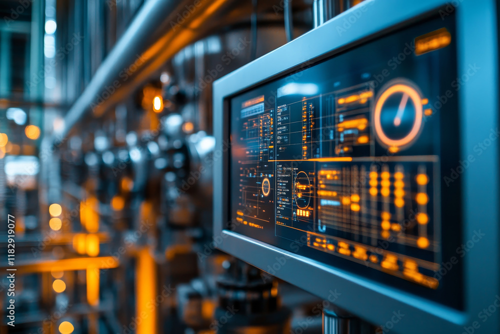 Poster digital dashboard in industrial plant displaying usage data and metrics