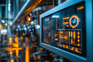 Digital dashboard in industrial plant displaying usage data and metrics