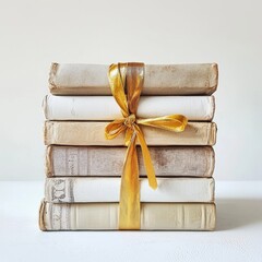 Books tied with golden ribbon symbolizing knowledge