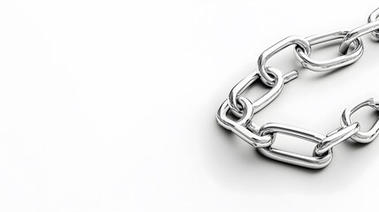 Digital arrest futuristic concept. Silver chain links on a minimalistic white background.