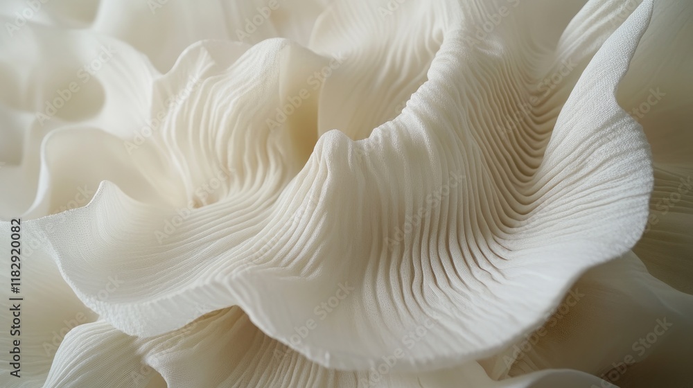 Poster a close-up of dynamic white fabric with radial folds, showcasing intricate textures and flowing line