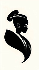 Elegant Silhouette of a Woman with Upswept Hair Gracefully Turns Her Head in Profile View