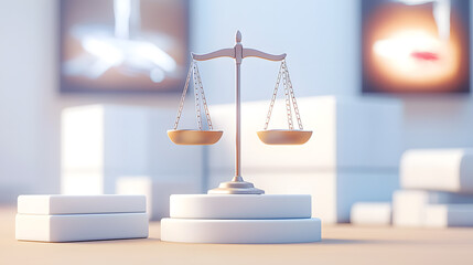 Digital arrest futuristic concept. Balanced scales symbolizing justice and fairness in a modern setting.