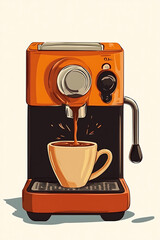 A coffee machine brewing espresso into a cup, showcasing a warm color palette.