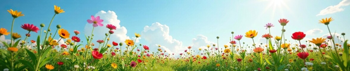 Tall grasses and colorful wildflowers stretching towards the sky, flowers, nature