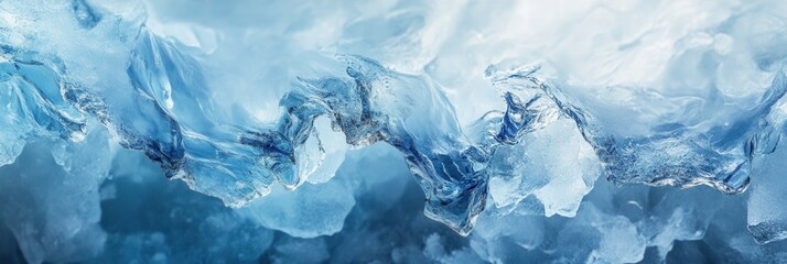 A frozen ice planet with jagged ice cliffs and swirling snowstorms