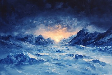 Obraz premium A frozen tundra landscape with shimmering ice formations under a polar twilight