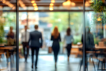 Blurred Photo of Professionals Walking Through a Modern Office Building During the Daytime