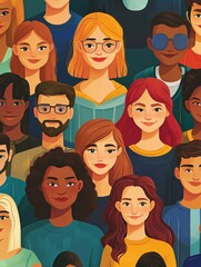 Diverse Group of People in Vibrant Illustrated Style Portraits