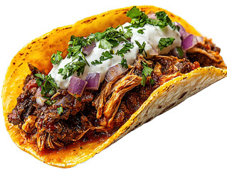 Birria Taco with Cilantro Onions and Tomato Isolated on Transparent Background