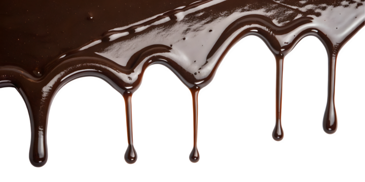 melted chocolate dripping on white background