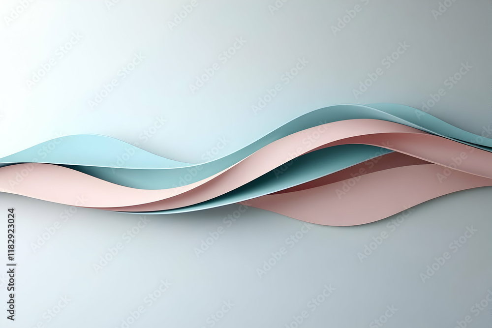 Poster abstract 3d waves flow smoothly in pastel colors on a minimalist background