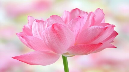 Fototapeta premium Pink Lotus Blossom, Delicate Petals, Soft Focus Background