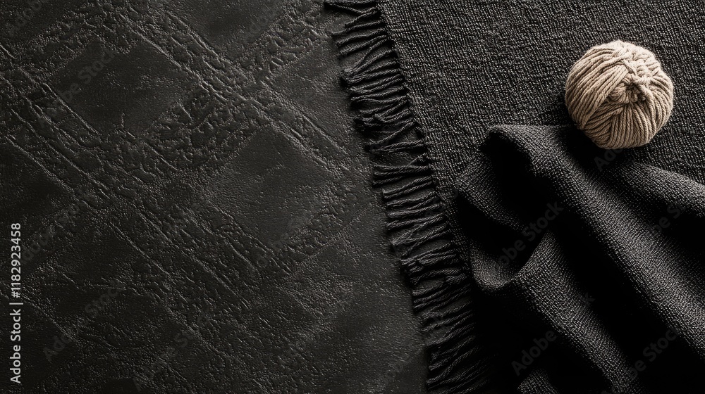 Poster A dark, textured fabric with intricate patterns, creating a sense of depth and sophistication in a minimalist, monochrome setting.