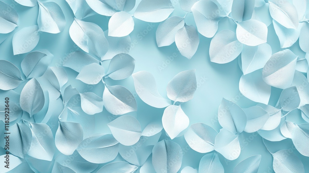 Aufkleber a delicate abstract pattern of metallic and white petals blending into a serene light blue backgroun