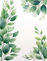 Watercolor Greenery Frame. Lush leaves create a beautiful border.