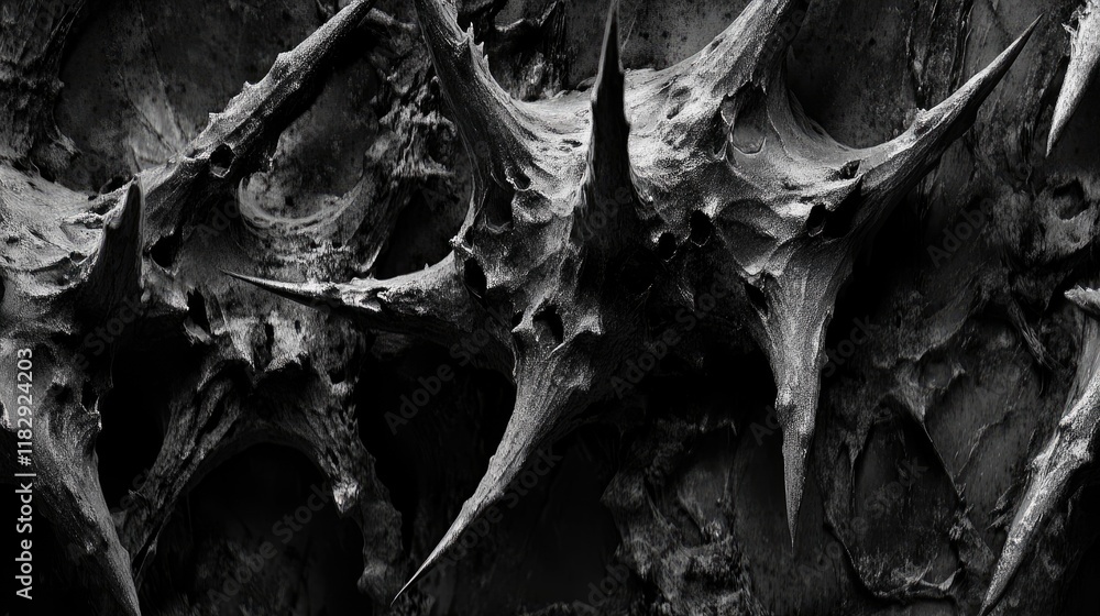 Fototapete A detailed monochrome image of sharp thorns, capturing the contrast between light and shadow to emphasize the harsh textures of nature.