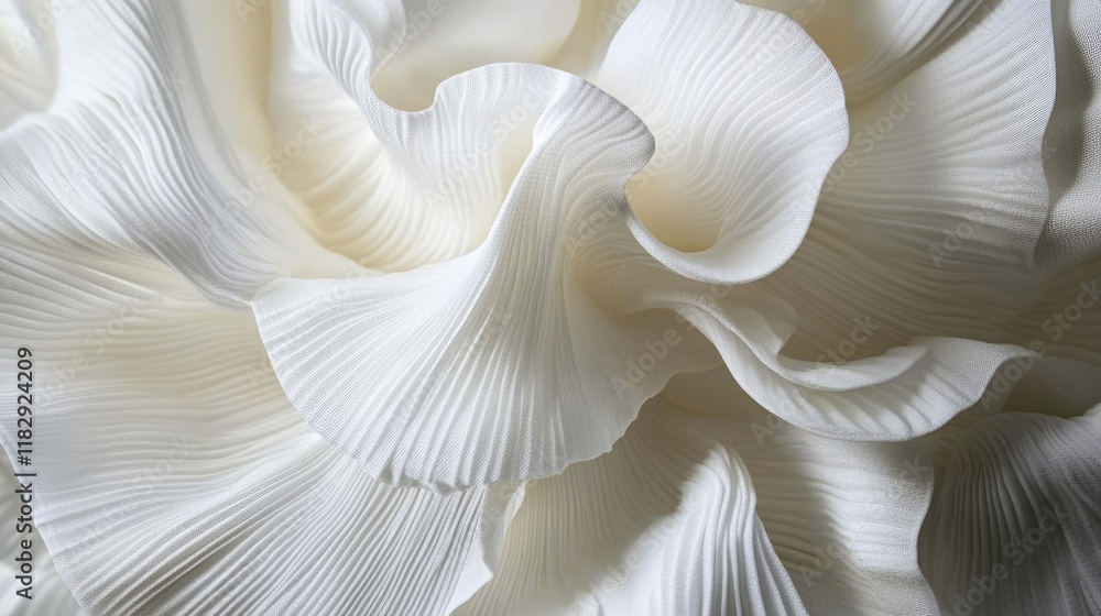 Poster A detailed view of white fabric with radial folds, showcasing the fluidity and texture of the material in a sophisticated composition.