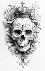 Detailed Skull with Floral Patterns and Intricate Symbols