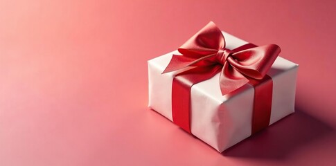 Obraz premium Gift wrapped in paper with a large bow tied around it tightly, present, bows, package