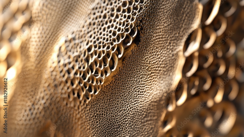 Aufkleber A macro image of a textured metallic surface, with harsh, dramatic lighting that emphasizes the intricate patterns and depth.