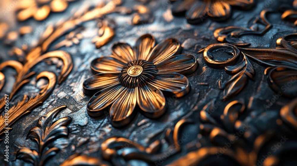 Aufkleber A macro image of a textured metallic surface, with harsh, dramatic lighting that emphasizes the intricate patterns and depth.